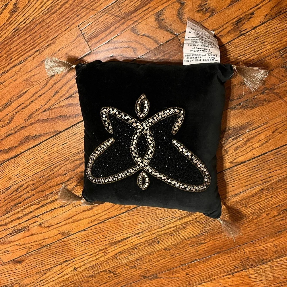 Elegant Black Decorative Pillow with Sequins